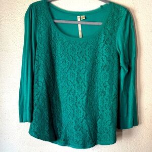 LC Lauren Conrad - Teal Lace Long Sleeve Top -Small